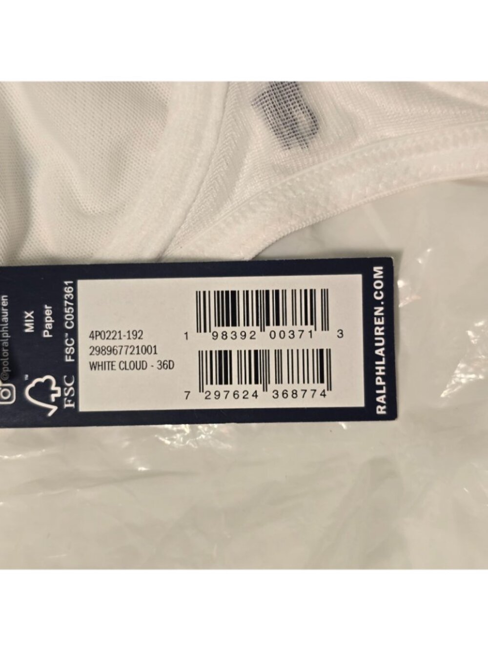 Polo RALPH LAUREN Modern Rib Demi Bra White Cloud Size 36 D NWT $78 - Picture 9 of 9